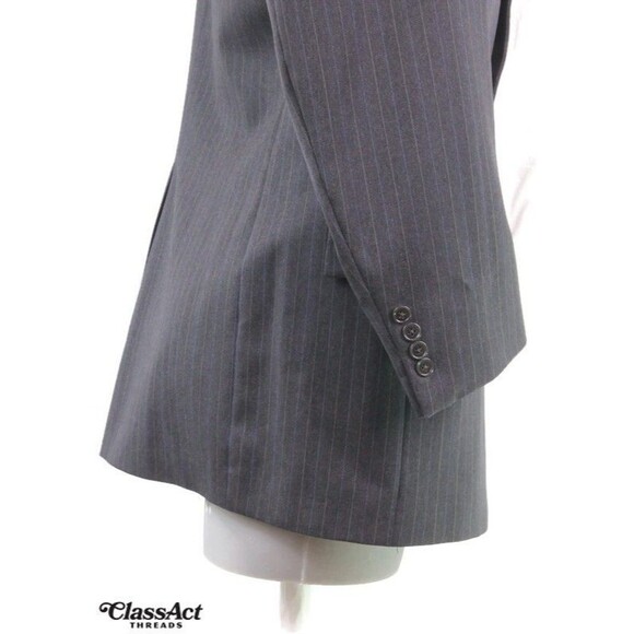 Alan Flusser 2 Pc Suit Gray Striped 3 Btn Wool 42L Pleated Fronts 36" Waist - Picture 6 of 11